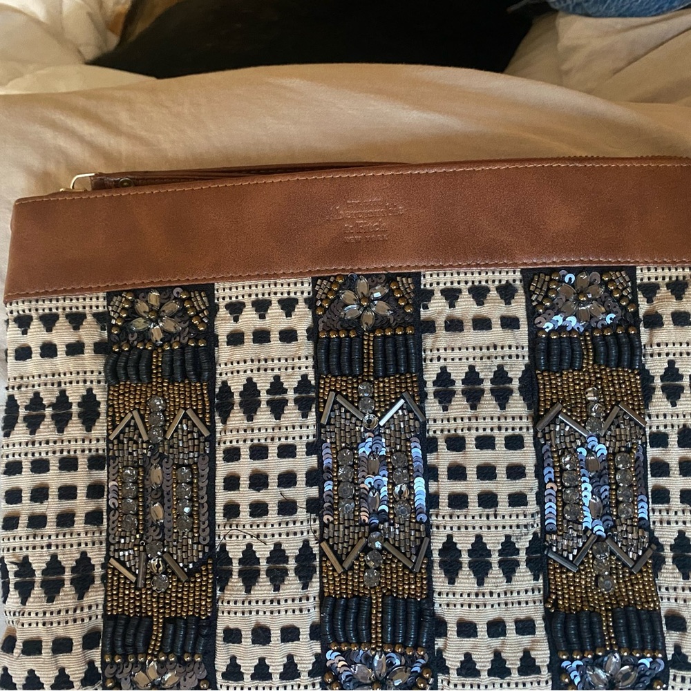 Abercrombie & Fitch Brown and Blue Patterned Clutch